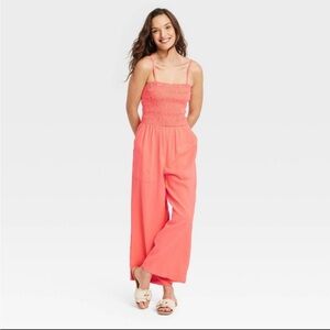 Smocked Linen Maxi Jumpsuit